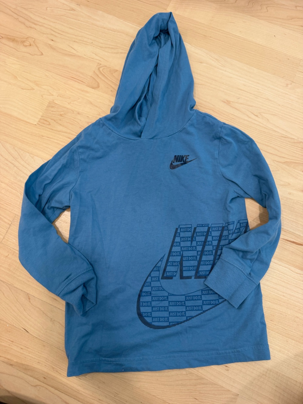 Nike Blue Long Sleeve Hoodie Tee with Large Swoosh